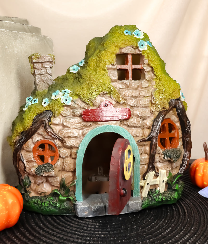 Ebros LED Light Up Miniature Enchanted Fairy Garden Stone Cottage House W/ Moving Door