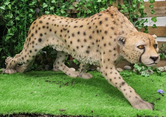 Large 49" Long Lifelike Safari Lightning Predator Prowling Cheetah Statue Decor