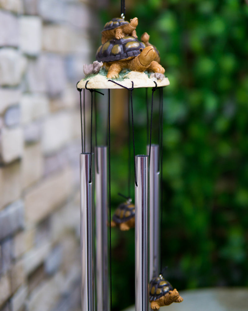 Ebros Reptile Brown Giant Tortoise Mother Piggybacking Hatchling Wind Chime