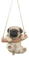 Cute Lifelike Teacup Pug Puppy Macrame Branch Hanger 5.5"Tall With Jute Strings