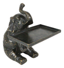 Ebros Solid Brass Trumpeting Elephant Business Card Holder Statue 5.25"H Pachyderm Art