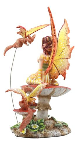 Amy Brown Pretty Summer Fairy On Toadstool Mushroom With Fox Pixie Fairy Statue