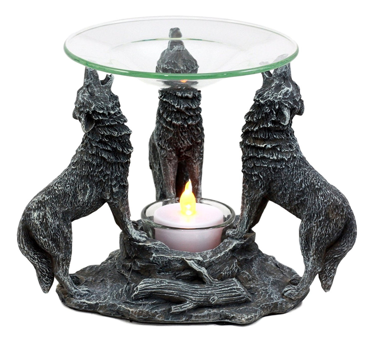 Ebros Moonlight Three Howling Wolves Oil Warmer Or Wax Tart Burner Diffuser