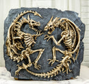 Faux Fossil Rock Block With 2 Dueling Skeleton Dragons Exotic Wall Decor Plaque