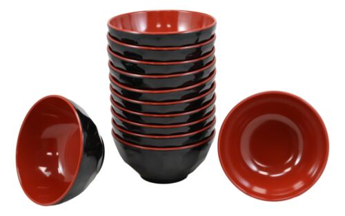 Contemporary Ridged Red Black Melamine Small 8oz Rice Miso Soup Bowl Set Of 12