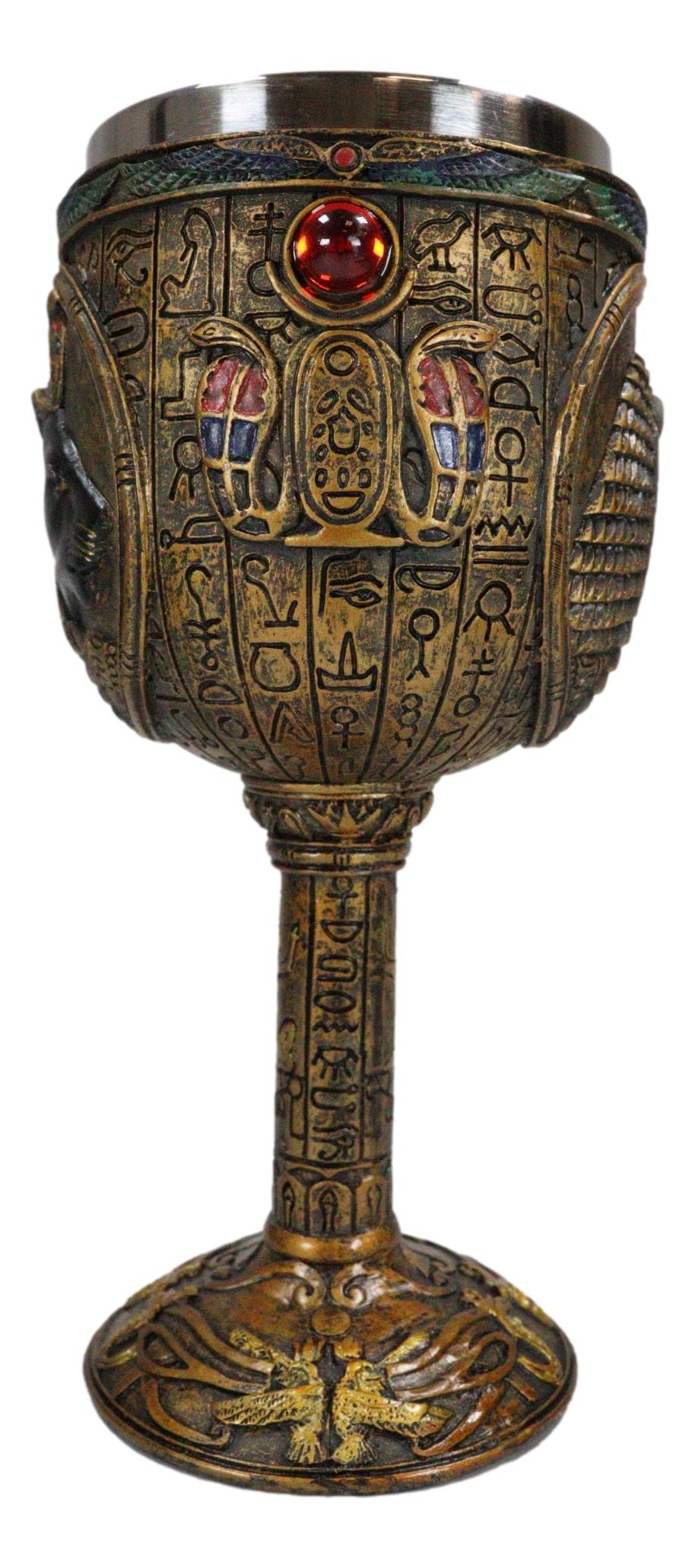 Ebros Egyptian Sekhmet 6oz Resin Wine Goblet Chalice With Stainless Steel Liner