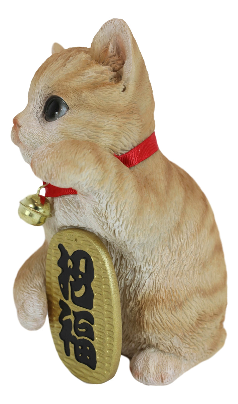 Japanese Luck And Fortune Charm Beckoning Orange Tabby Cat Maneki Neko Figurine