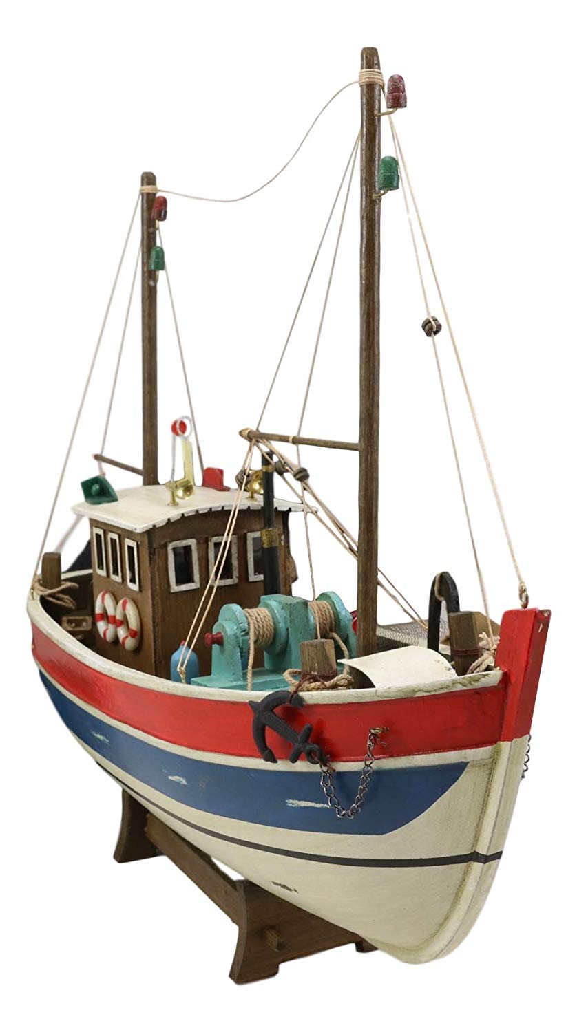 Ebros 17" Long Wooden Handicraft Nautical Vessel Boat Model with Wood Base Stand - Ebros Gift
