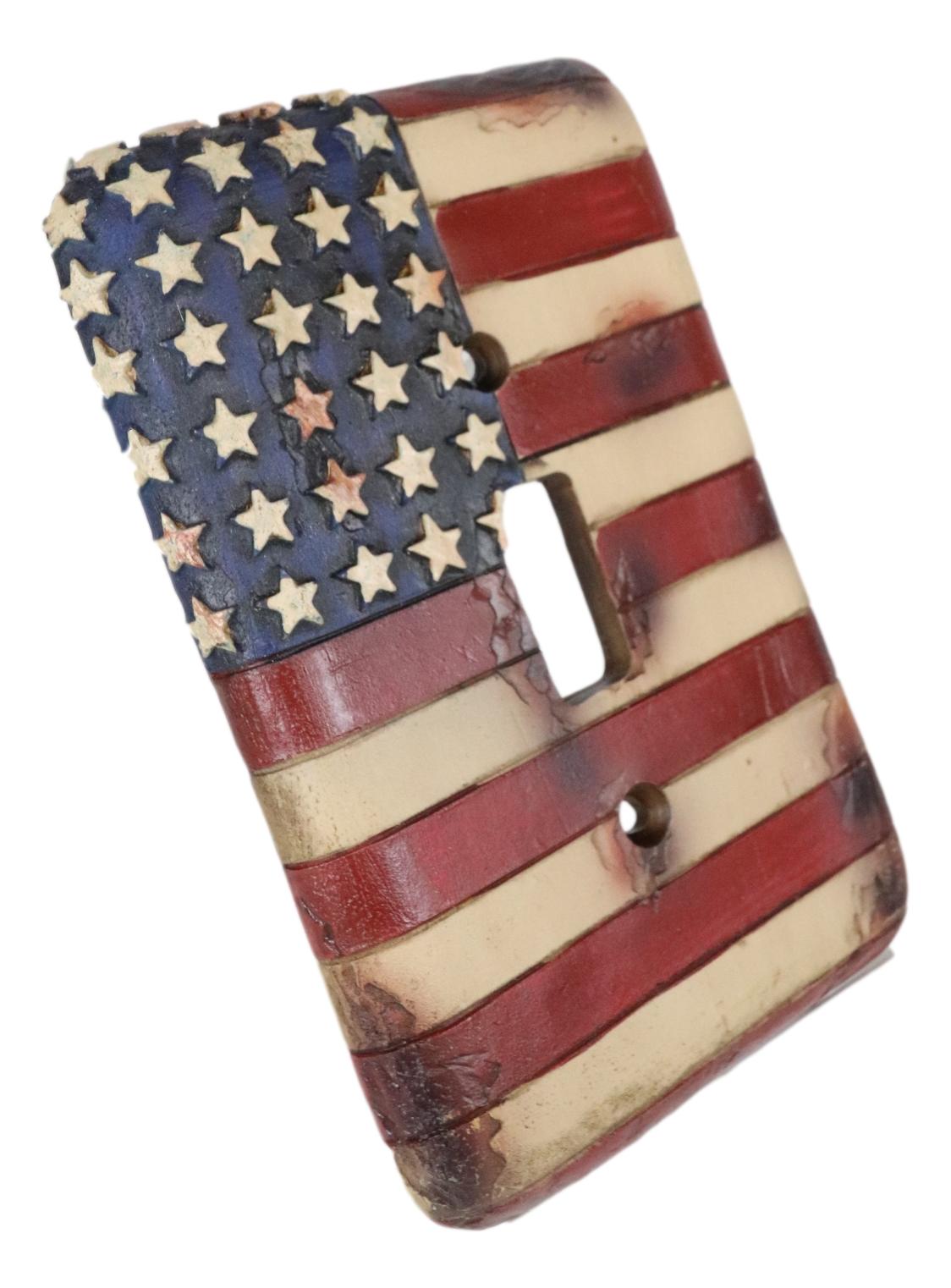 Set of 2 Rustic Patriotic USA American Flag Wall Single Toggle Switch Plates