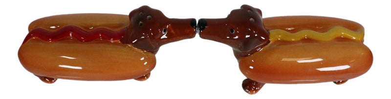 Hot Dog Sausage Ketchup Mustard Dachshunds Ceramic Salt & Pepper Shakers Set