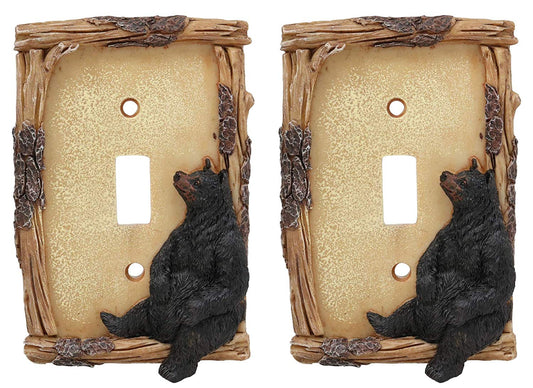 Ebros Black Bear By Branch Twigs Wall Light Cover Set of 2 Single Toggle Switch - Ebros Gift