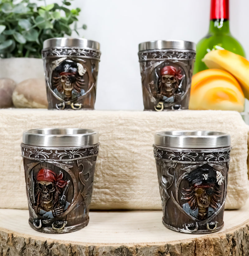 Pirate Captain And Buccaneer Skeleton Shot Glasses 2-Ounce Set Of 4 Novelties