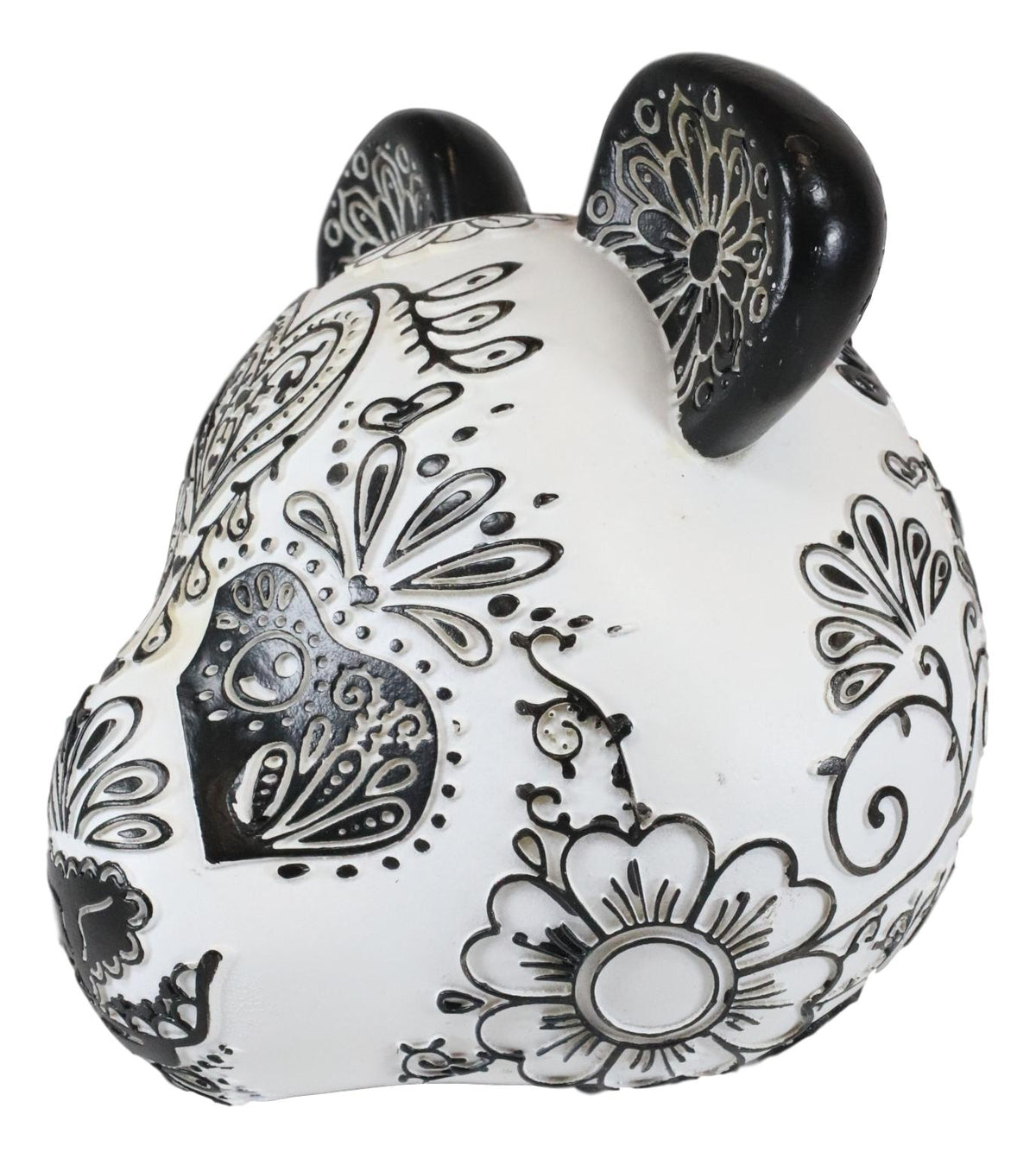 Ebros Black White Tattoo Tooled Floral Heart Panda Bear Head Day Of The Dead Figurine - Ebros Gift