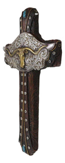 Rustic Western Texas Longhorn Bull Cow Tooled Concho Turquoise Rocks Wall Cross