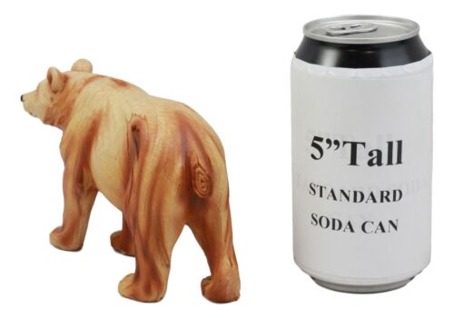 Roaming Woodland Grizzly Bear Figurine 6"L Faux Wood Resin North American Bear