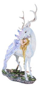 Ebros Large Blonde Fairy Sleeping On Sacred Capiz Blue Pearl Stag Elk Statue