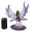 Large Whimsical Purple Rose Fairy With Large Leaf Kneeling On Flower Figurine