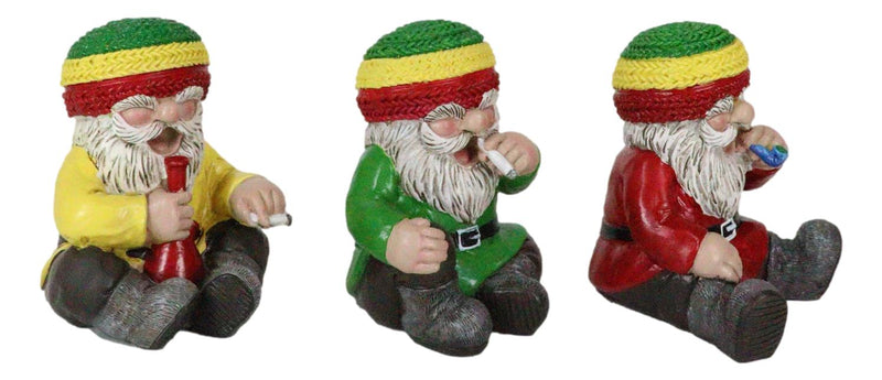 Whimsical Party All Day All Night Smoking Hippie Rasta Gnomes Figurines Set Of 3