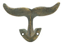 Ebros Set of 2 Cast Iron Nautical Baleen Blue Whale Tail Wall Hooks in Verdi Blue and Gold Metallic Color 5" Wide Hanger
