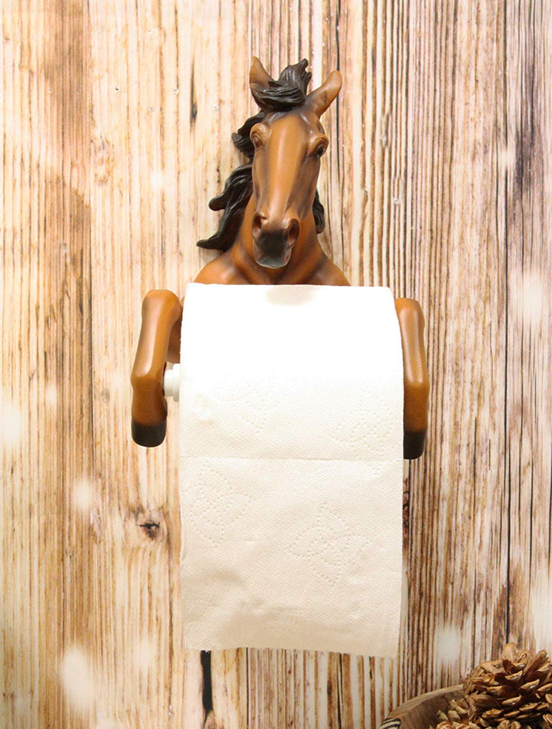 Ebros Western Rustic Wild Chestnut Brown Horse Toilet Paper Holder 8.75"Tall