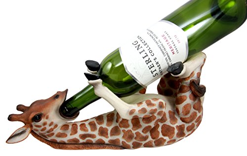 Ebros Safari Tall Drink Thirsty Long Necked Giraffe Wine Bottle Holder Caddy Figurine Home Kitchen Party Hosting Decor Sculpture of Savanna Grasslands Wild Animals Giraffes Perfect Housewarming Gift - Ebros Gift
