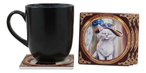 Aristocrat Fancy Cats Coasters For Drinks Set of 4 Ceramic Tiles With Cork Back