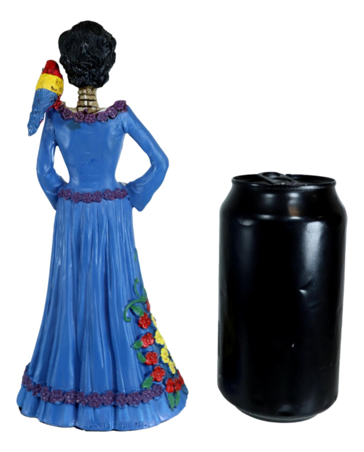 Day Of The Dead Lady In Blue With Scarlet Macaw Parrot Skeleton Figurine Statue