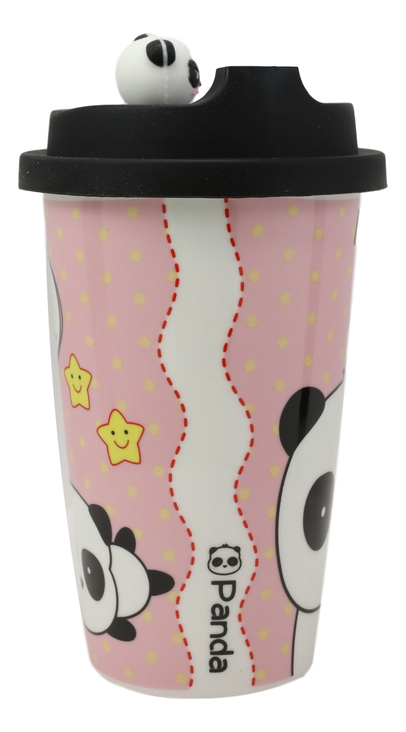 Pink Polkadots Giant Panda Bear Lovers Ceramic Mug With Silicone Lid Set Of 2