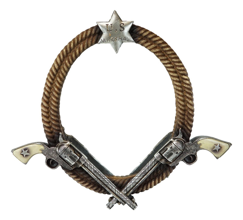 Western Dual Pistols US Marshall Badge And Braided Lasso Ropes Wall Mirror 16"H