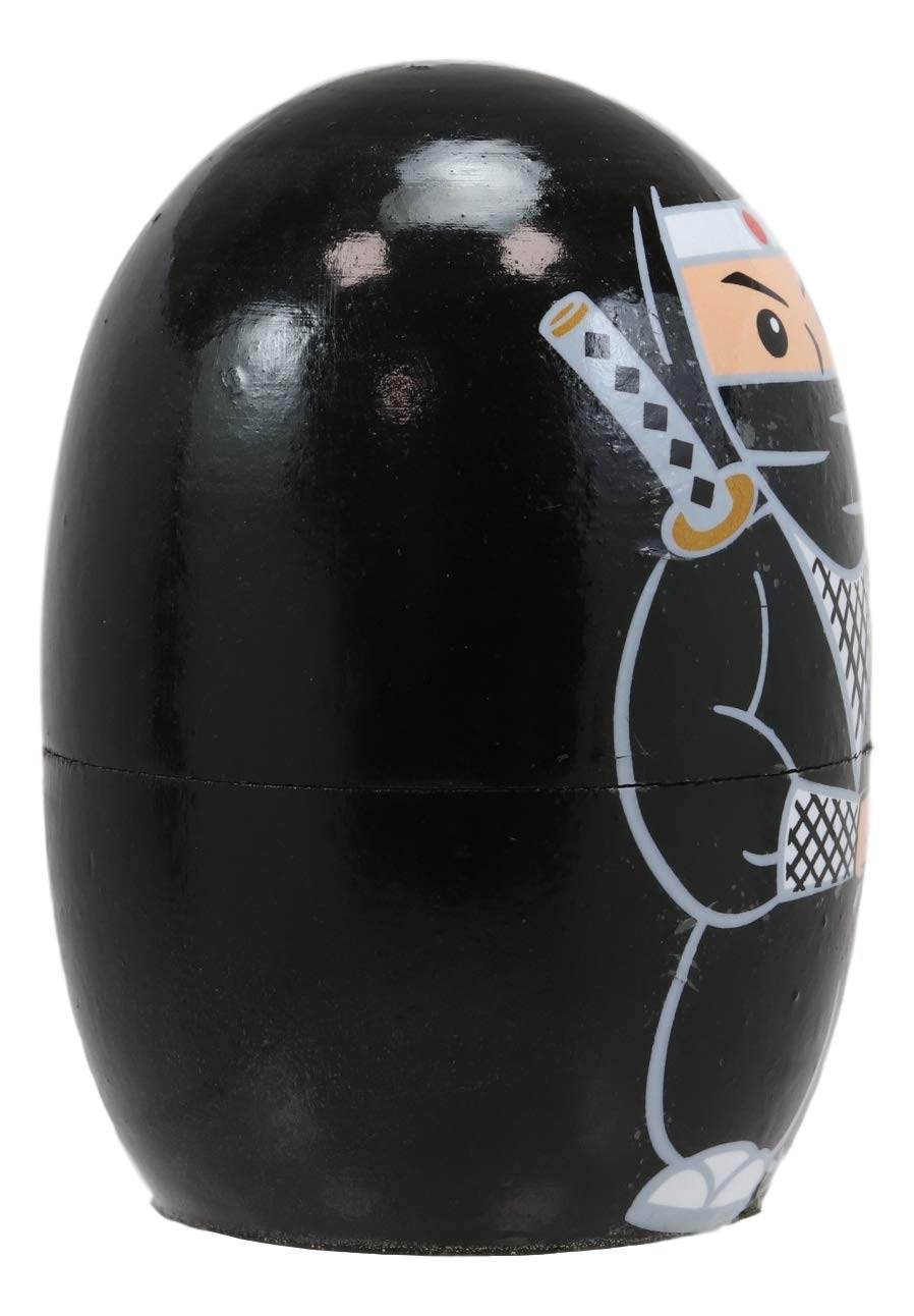 Ebros Black Japanese Ninja Wooden Toy Stacking Nesting Dolls 5 Pieces Matryoshka