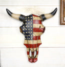 Western Patriotic US American Flag Steer Bison Bull Cow Skull Wall Decor Plaque