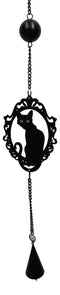 Wicca Witchcraft Black Cat Silhouette Black Coated Steel Metal Wind Chime Mobile