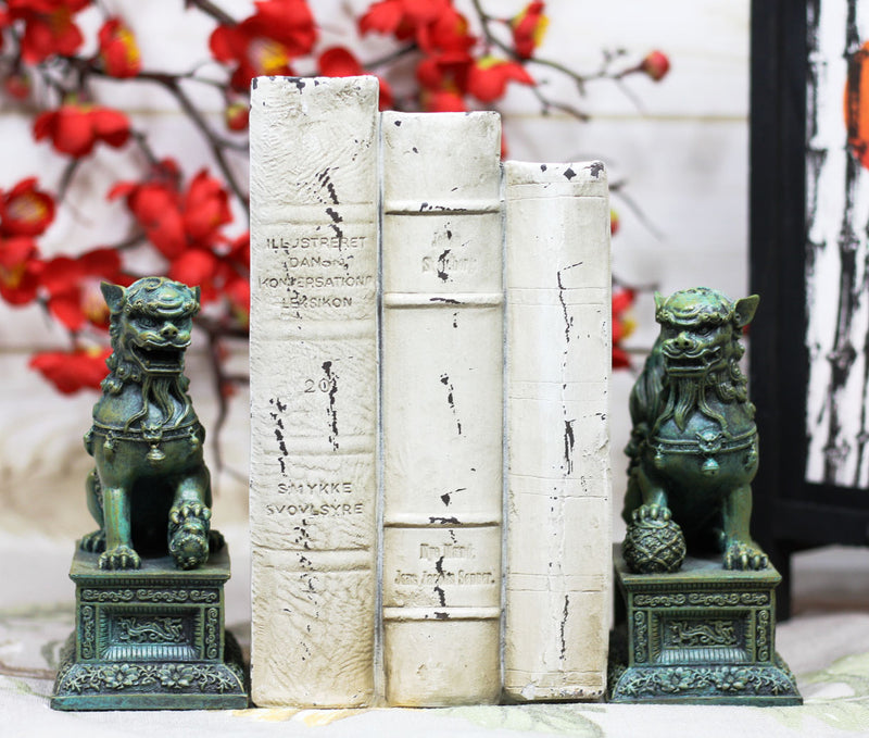 Ebros Chinese Forbidden Palace Guardian Pair Fu Foo Dogs Lions Figurine Bookends Set