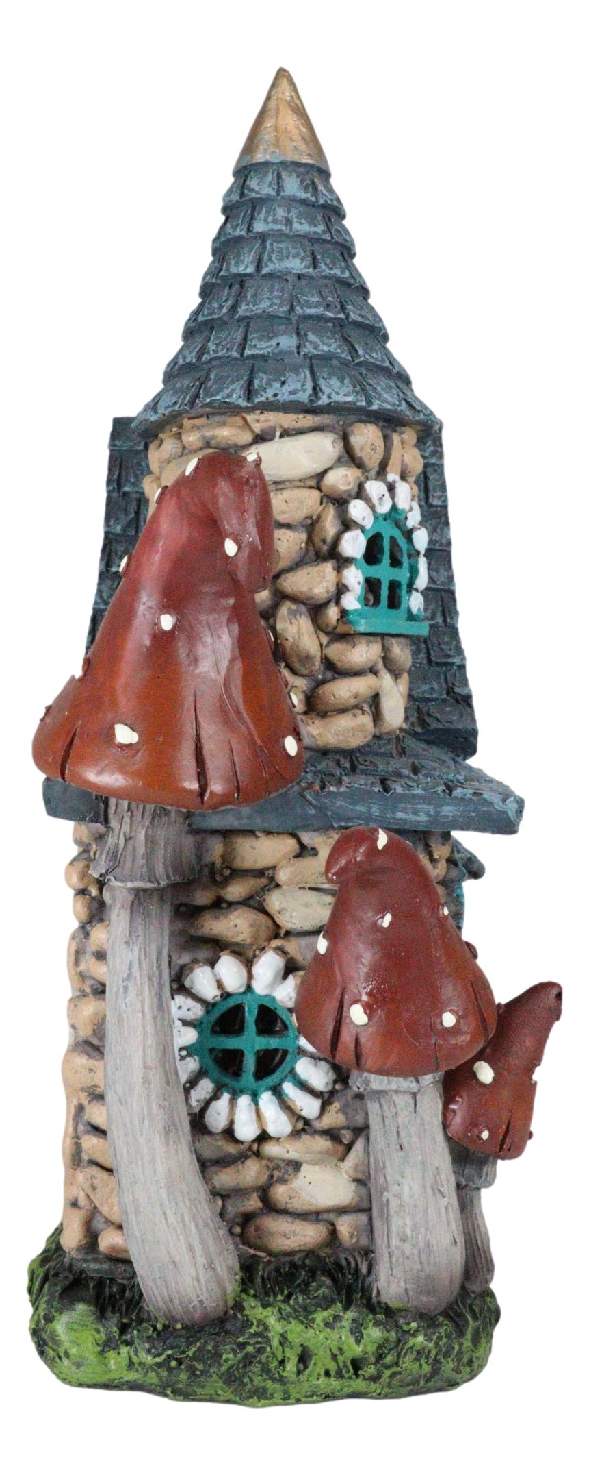 Fairy Garden LED Light Up Cottage Stone House With Toadstool Mushrooms Figurine