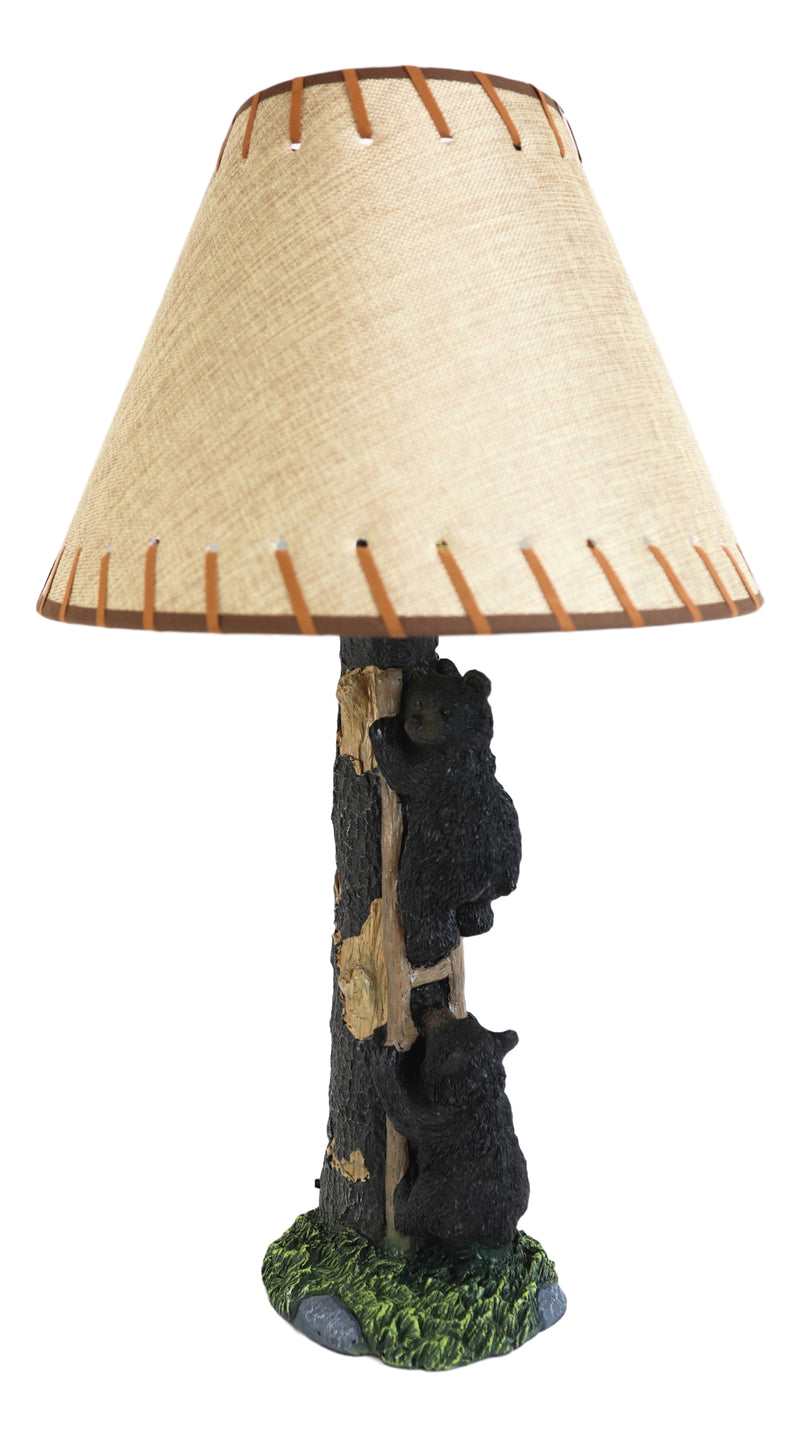 Pack Of 2 Rustic Black Bear Cubs Climbing Tree Ladder Table Lamp With Shade
