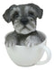 Realistic Grey Adorable Schnauzer Dog In Teacup Statue 5.75" Tall Pet Pal Dog