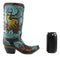 Turquoise Floral Scroll Lace W/ Rearing Horse Cowboy Boot Vase Planter Figurine