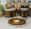 Rustic Western Cross With Birchwood Accent Soap Dish Toothbrush Holder Cup Set