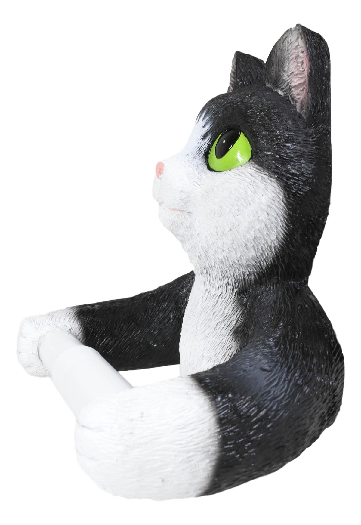 Whimsical Black White Kitten Cat Toilet Paper Roll Holder Bathroom Wall Decor - Ebros Gift