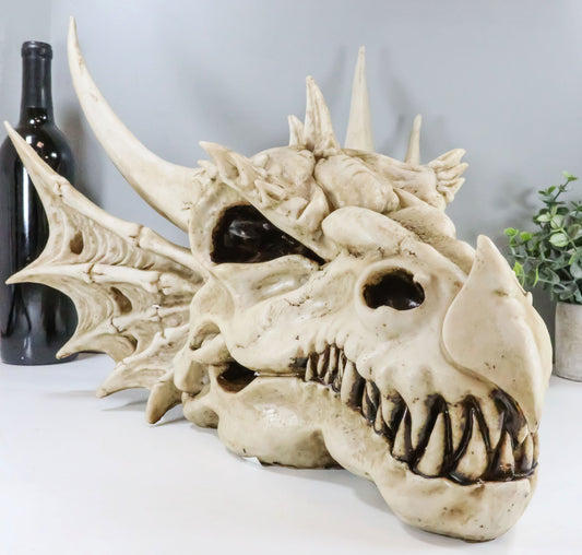 Large Elder Dragon Skull Statue Legendary Erathia Fossil Skeleton 18"L Figurine - Ebros Gift