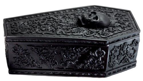 Day of The Dead Gothic Baroque Floral Skull Coffin Jewelry Box Figurine DOD