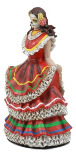 Day Of The Dead Traditional Red Gown Sugar Skull Dancer Statue Vivas Calacas