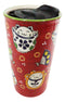 Red Maneki Neko Lucky Cats Ceramic Travel Mug Cup 12oz With Lid Hot Or Cold