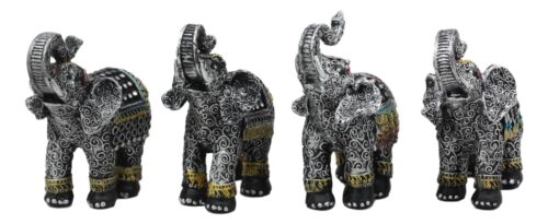 Majestic Indian Elephant Festival Hinduism Decorated Elephants Statue Set of 4