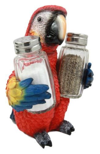 Ebros Tropical Rainforest Red Scarlet Macaw Parrot Salt Pepper Shakers Holder - Ebros Gift