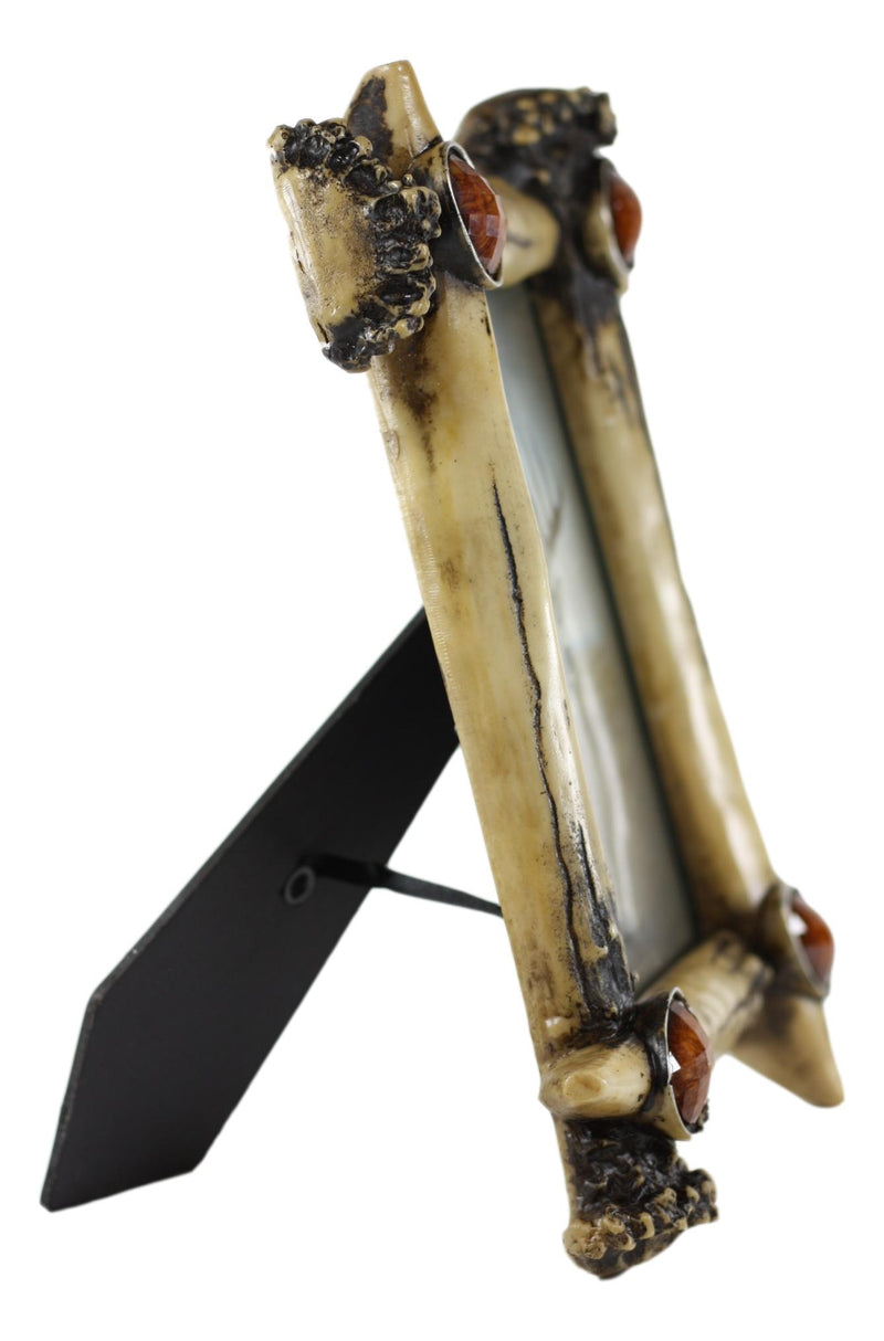 Rustic Buckhorn Stag Deer Antlers With Amber Faux Gems Easel Back Picture Frame
