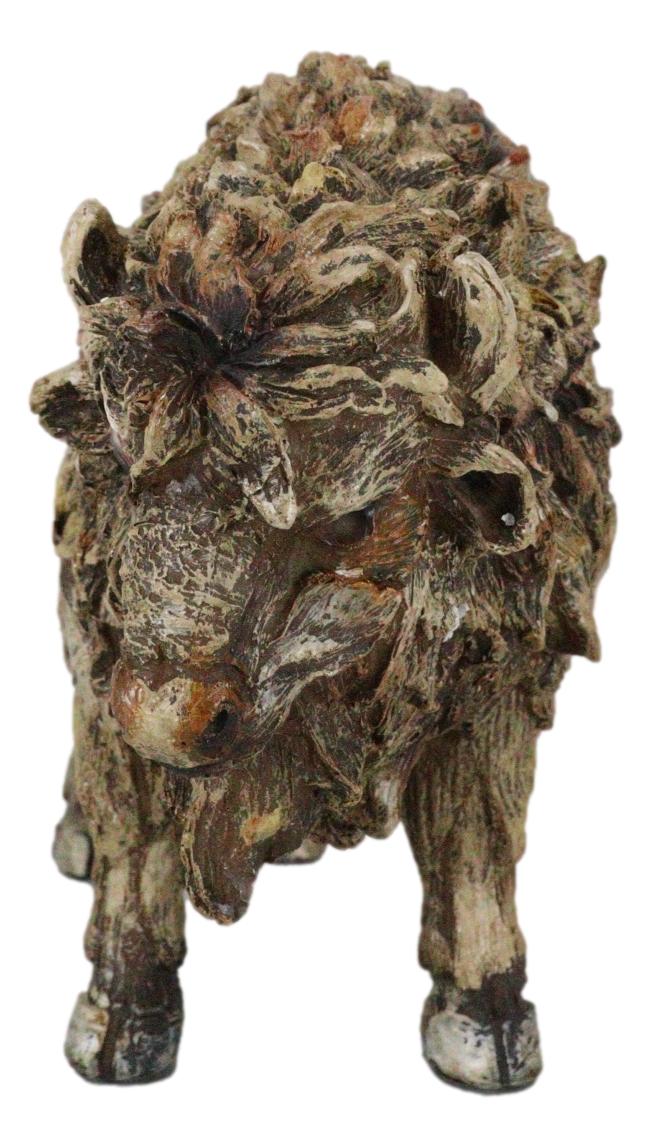Native American Grassland Plains Wild Bison Buffalo Faux Wooden Resin Sculpture