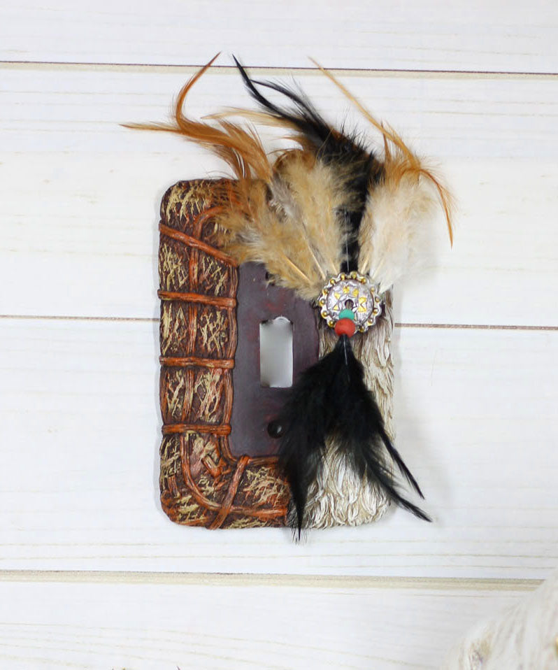 Set of 2 Western Indian Dreamcatcher Straws Feathers Single Toggle Switch Plates