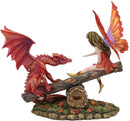 Ebros Amy Brown Elf Fire Fairy with Red Dragon On Wood Logs Seesaw Statue 8.5" H