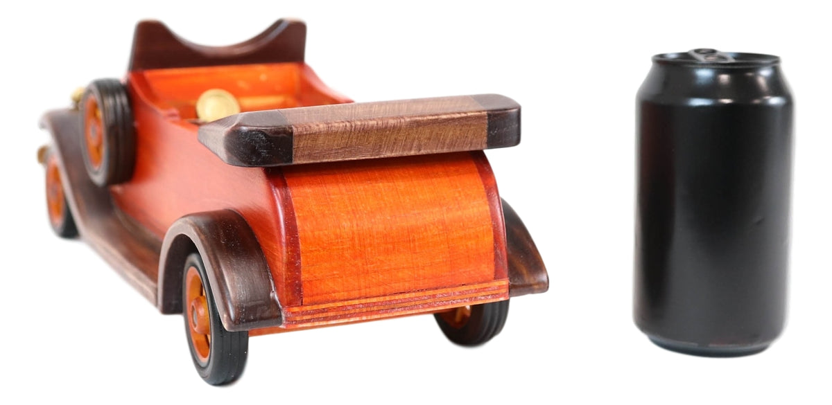 Hand Made Wood Retro Antique Style Orange Convertible Car Wine Holder Figurine
